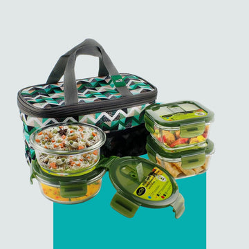 Glass Lunch Box- Set of 4 - SQUARE (320ML*2) + ROUND (400ML*2)